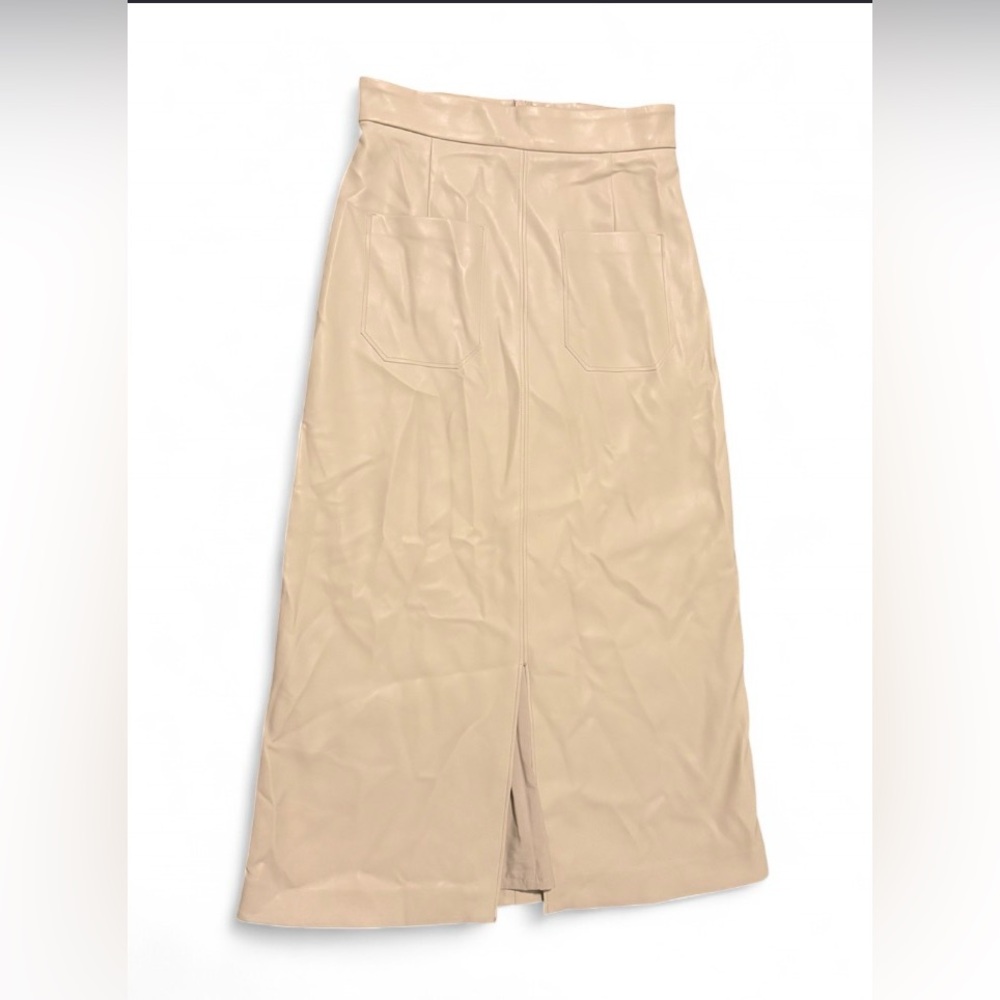 Beige Vegan Leather Pencil Skirt